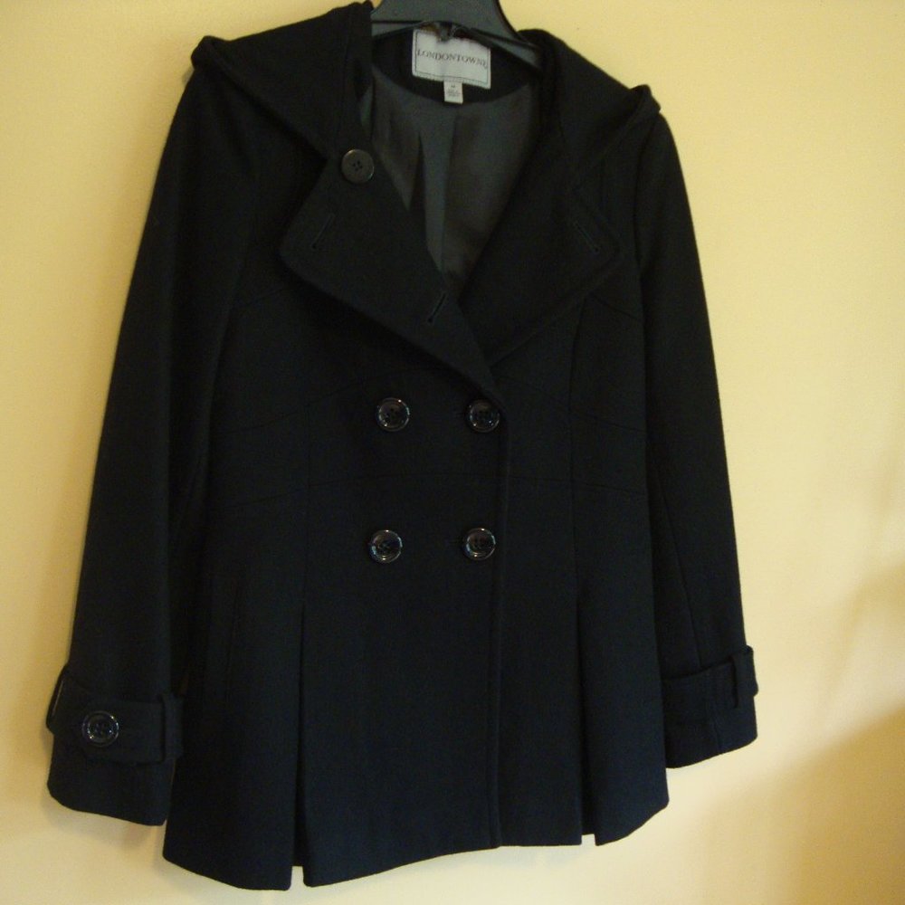 Womens LondonTowne Black Pea Coat, Size Medium, Excellent